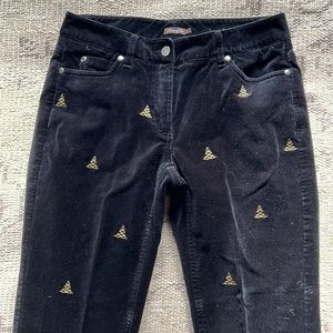 Velvet gold embroidered Christmas tree J.McLaughlin trousers